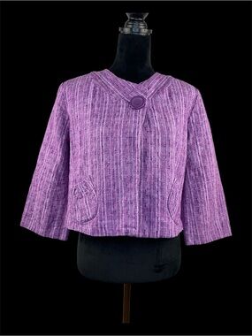 Vintage Y2K Metrostyle Lavender Linen Blend Cropped Jacket 3/4 Sleeve Size 12